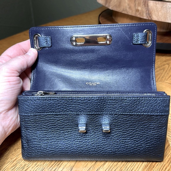 COACH Metallic Blue Cowhide Swagger Wallet - Picture 11 of 16